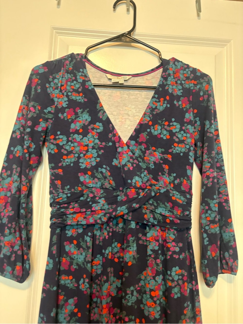 Boden Navy Midi Dress with Teal, Pink & Orange Floral Print